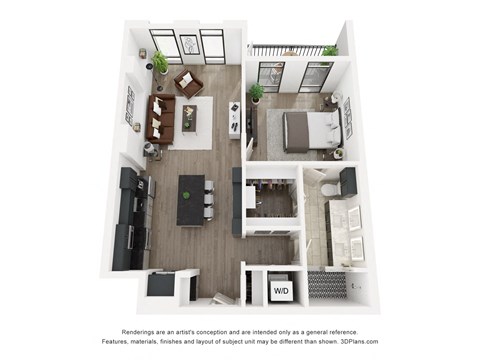 Floor plan for 1 bed, 1 bath, 818 sqft